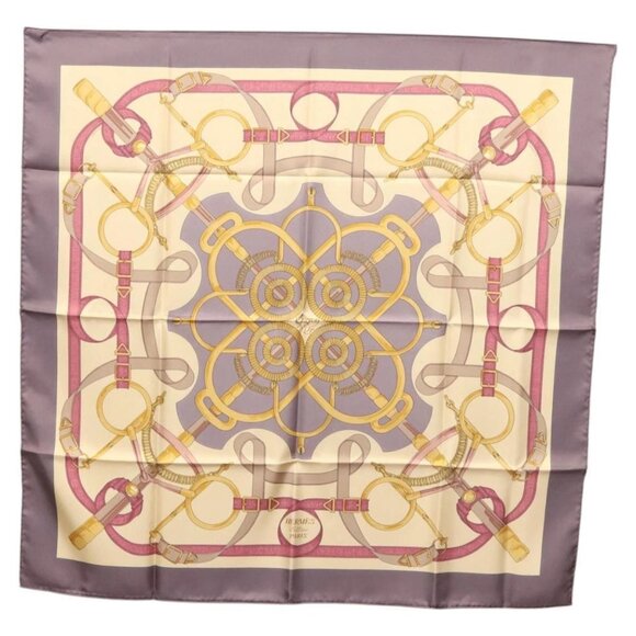 HERMES Carre 90 Scarf ""Eperon d'or"" Silk Beige - Picture 1 of 16